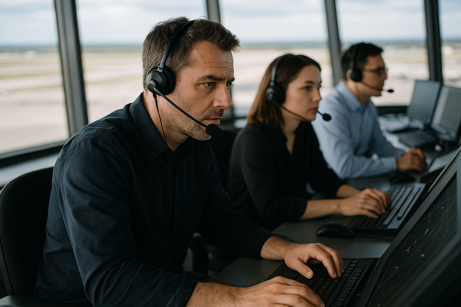 photographic air traffic control with headsets on-3